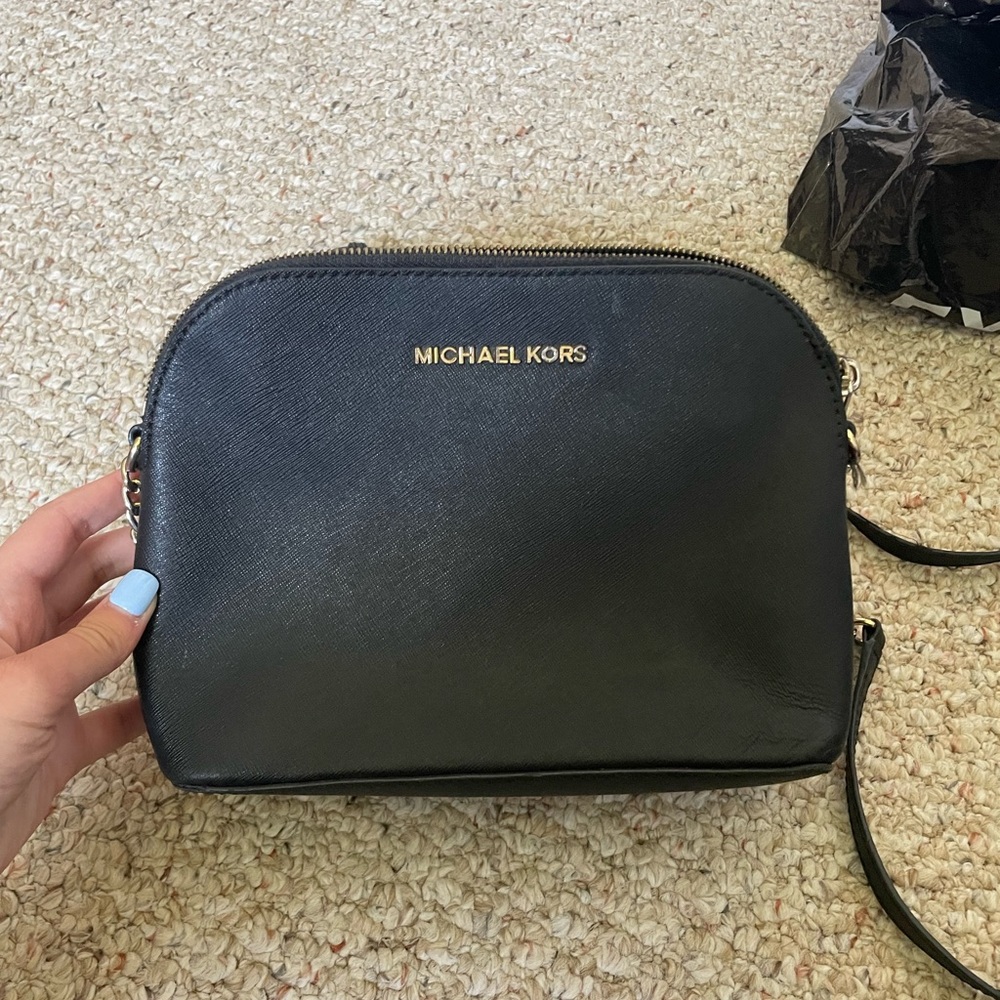 Michael Kors Black Leather Crossbody with Gold Details